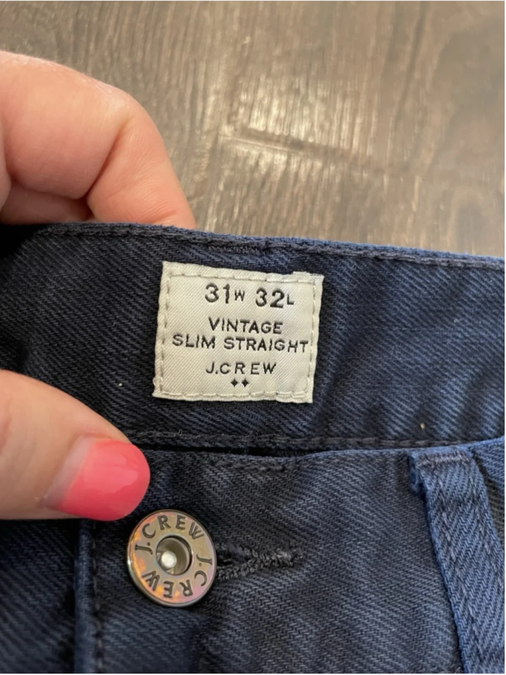 J Crew Jeans Mens 31x32 Navy Blue Vintage Slim Straight Cotton Denim Pants